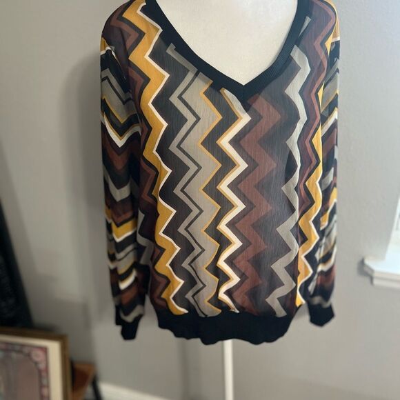 Missoni Target Chiffon xl
Zig Zag Chevron Long Sleeve
Sheer Brown Black Shirt - Picture 9 of 13